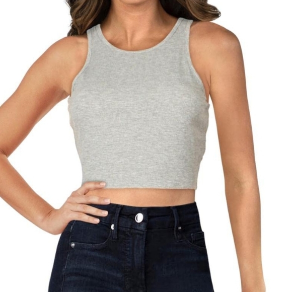 Free People Tops - NWOT Free People High Neck Ribbed Crop Heather Grey, Size Large.